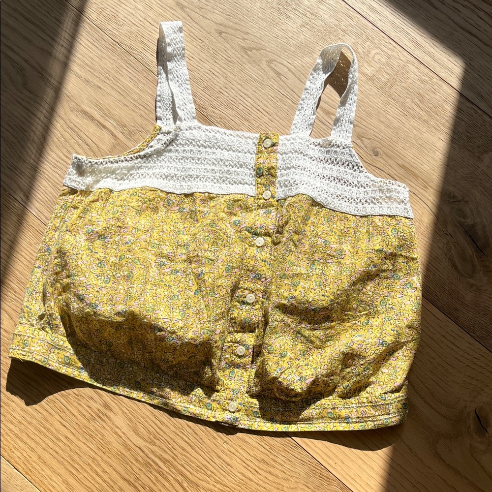 Yellow and White cropped tank Top